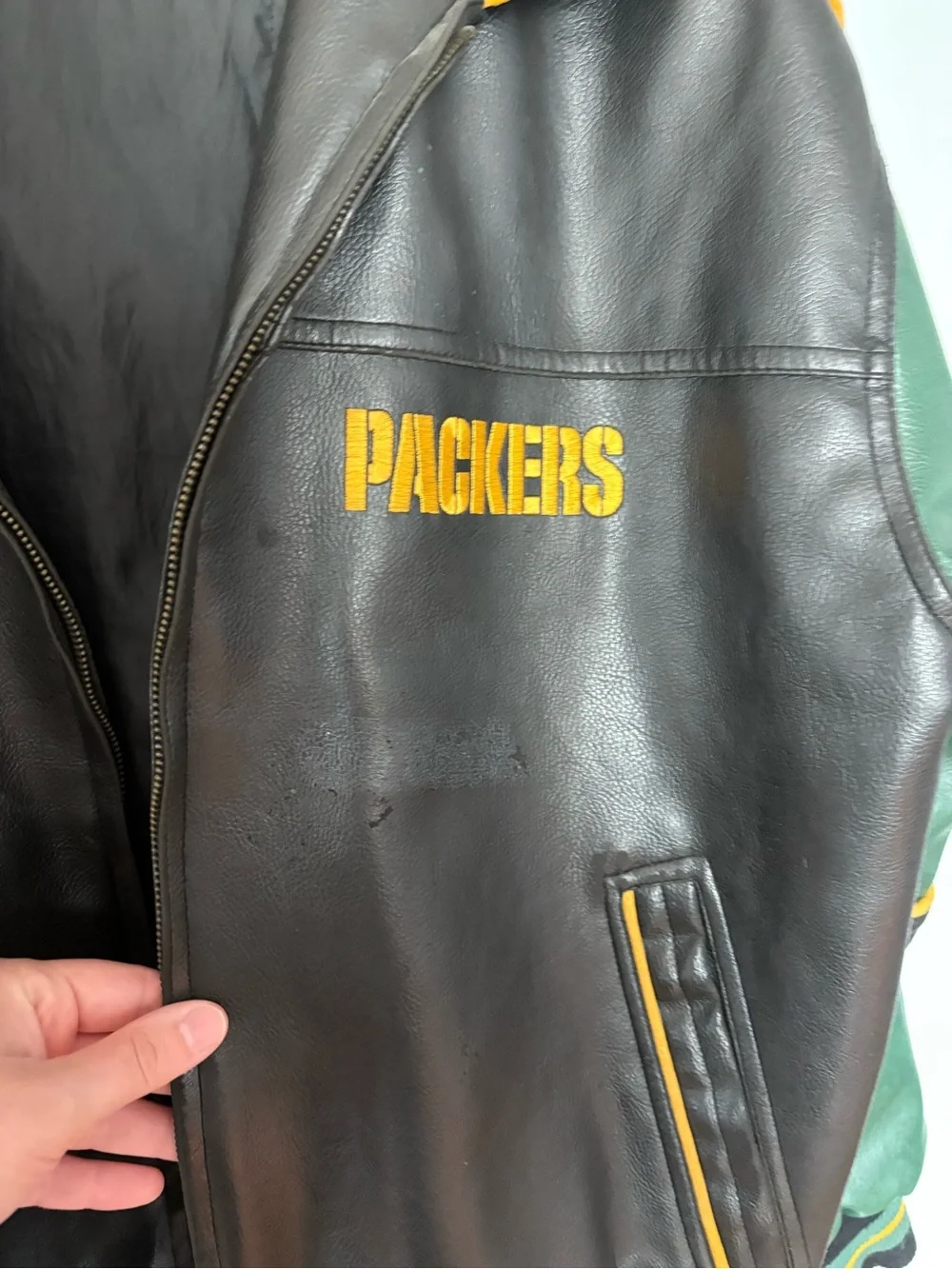 Vintage Packers Black & Green Leather Jacket